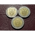 A LOT OF 3 x 2008 RSA MANDELA R5 COINS - [Bid per coin to take all.]