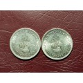2 x 1952 SA Union Silver 5 Shillings - [Bid per coin to take both}