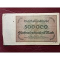 1923 Germany 500 000 Mark Reichsbanknote