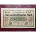 1923 Germany 200 000 000 000 Mark Reichsbanknote