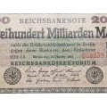 1923 Germany 200 000 000 000 Mark Reichsbanknote