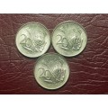 3 x 1965 RSA 20 Cent Coins - [Bid per Coin to take all]