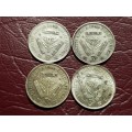 A Lot of 4 SA Union Silver 3 Pence - [Bid per coin to take all}