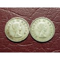 2 x 1953 SA Union Silver 3 Pence - [Bid per coin to take both]