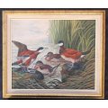 A BEAUTIFUL ORIGINAL OIL ON BOARD DEPICTING DUCKS AT A POND SIGNED BY THE ARTIST R. ALAN