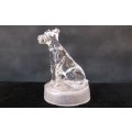 A HEAVY EYE CATCHING SOLID CLEAR AND FROSTED GLASS DOG PAPERWEIGHT