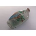AN EYE CATCHING CHINESE GLASS SNUFF BOTTLE WITH WATER ON ROCK & FLORAL MOTIF ...LOVELY !!