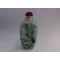A FANTASTIC ORIENTAL GLASS SNUFF BOTTLE WITH WILD BIRD , BAMBOO AND FORREST DECORATION ...SWEET !!