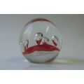 A FABULOUS VINTAGE SOLID GLASS PAPERWEIGHT WITH RED LAVA LOOK DECORATION AND BUBBLES !! WOW !!