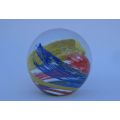 NICE !! A VERY COOL LOOKING VINTAGE SOLID GLASS PAPERWEIGHT WITH COLORFUL SWIRLS ...WOW !!