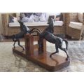 ABSOLUTELY BEAUTIFUL VINTAGE METAL HORSE AND WOOD BASE BOOKENDS IN SUPERB CONDITION !! WOW !! WOW !!