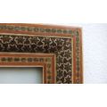 AN EYE CATCHING VINTAGE INLAID FRAME WITH GENUINE PAINTING OF EASTERN STYLE HORSEMEN !! WOW !!