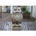 A STUNNING RARE CRUSHED MARBLE STATUE OF AN OWL " PROF " BY SA ARTIST JOHN BICCARD !! HIGH VALUE !!