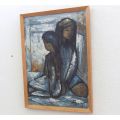 A STUNNING ORIGINAL OIL ON BOARD DEPICTING TWO YOUNG GIRLS SIGNED BY THE ARTIST ...RAMY ?? AWESOME !