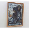 A STUNNING ORIGINAL OIL ON BOARD DEPICTING TWO YOUNG GIRLS SIGNED BY THE ARTIST ...RAMY ?? AWESOME !