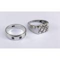 WOW ! GOOD DEAL ! HIS AND HERS SOLID STERLING SILVER WEDDING RINGS...CLEAR AND RED FACETED STONES !!
