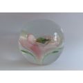 WOW !! A TOTALLY ADORABLE RARE LITTLE SOLID GLASS "FROG ON FLOWER" MOTIF VINTAGE PAPERWEIGHT !!