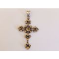 AN AMAZING "" HUGE "" SOLID STERLING SILVER CROSS PENDANT SET WITH EYE CATCHING FACETED STONES !!