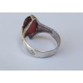 WOW !! A VINTAGE LOOK SOLID STERLING SILVER RING SET WITH A CABOCHON STONE ...POSSIBLY CARNELIAN !!