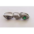 MEGA DEAL !! 3 BEAUTIFUL STERLING SILVER RINGS SET WITH VARIOUS FACETED STONES !! BIDDING FOR ALL 3