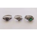 MEGA DEAL !! 3 BEAUTIFUL STERLING SILVER RINGS SET WITH VARIOUS FACETED STONES !! BIDDING FOR ALL 3