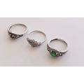 MEGA DEAL !! 3 BEAUTIFUL STERLING SILVER RINGS SET WITH VARIOUS FACETED STONES !! BIDDING FOR ALL 3