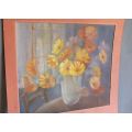 AN ORIGINAL VINTAGE CHARCOAL STILL LIFE SKETCH OF FLOWERS IN A VASE SIGNED BY THE ARTIST
