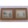 WOW !! A VERY CHARMING PAIR OF ORIGINAL OIL ON BOARD PAINTINGS DEPICTING YOUNG CHILDREN AT THE LAKE