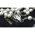 SO DIVINE !! A BEAUTIFUL VINTAGE LOOK GLASS BEAD ROSARY WITH POUCH !! FAUX PEARLS !! AWESOME !!