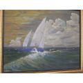 A BEAUTIFULLY PAINTED ORIGINAL OIL ON BOARD SEASCAPE SIGNED BY THE ARTIST TOM NOLAN !! GOOD SIZE TOO