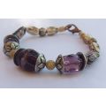 A TOTALLY GORGEOUS HAND MADE CLOISONNE , ART GLASS AND METAL BRACELET WITH EASY CLIP CLASP ...WOW !!