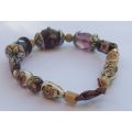 A TOTALLY GORGEOUS HAND MADE CLOISONNE , ART GLASS AND METAL BRACELET WITH EASY CLIP CLASP ...WOW !!