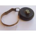 BRILLIANT RARE FIND !! A WORLD WAR ERA MILITARY ISSUED MEASURING TAPE !! LEATHER AND BRASS !! COOL