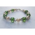AN AWESOME GENUINE AKOYA PEARLS , FACETED GLASS AND GLASS ORB BRACELET WITH STERLING SILVER CLASP !!
