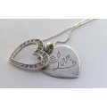 A CHARMING SOLID STERLING SILVER DOUBLE HEART LOVE PENDANT PLUS STERLING SILVER NECKLACE !! QUALITY