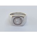 VERY COOL VINTAGE STYLE SOLID STERLING SILVER COIN RING IN GREAT CONDITION !! FOR ALL OCCASSIONS !!