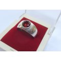 WOW !! A SUPERB QUALITY SOLID STERLING SILVER RING SET WITH AN AMAZING FACETED RED STONE !!