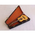 AN EXCELLENT VINTAGE WOODEN MINIATURE MODEL OF A GUITAR WITH ORIGINAL CASE !! AWESOME DETAIL !!