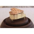 A CLASSY VINTAGE HEAVY METAL MODEL OF A GRAND PIANO ON A WOODEN BASE WITH PROTECTIVE DOME !! SWEET !