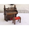A MARVELOUSLY DECORATED VINTAGE WOODEN MINIATURE PIANO / ORGAN WITH WOODEN CHAIR !! MUSIC BOX TOO !!