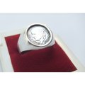 A VERY COOL LARGE VINTAGE STYLE SOLID STERLING SILVER ""COIN"" RING WITH MEXICAN FLAVOUR !!