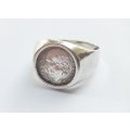 A VERY COOL LARGE VINTAGE STYLE SOLID STERLING SILVER ""COIN"" RING WITH MEXICAN FLAVOUR !!