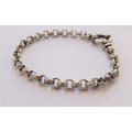 A MARVELOUS SOLID STERLING SILVER ROUND LINK BRACELET WITH A BIG CLASP !! GOOD QUALITY PIECE !!