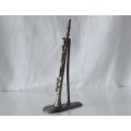 AN AMAZING RARE IN SA HANDCRAFTED SOLID PEWTER MODEL OF A CLARINET WITH STAND !! OUTSTANDING !! WOW