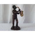 A VINTAGE HIGHLY DETAILED HAND PAINTED RESIN COMPOSITE FIGURE OF A SAXOPHONE PLAYER !! GREAT FIND !!