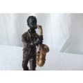 A VINTAGE HIGHLY DETAILED HAND PAINTED RESIN COMPOSITE FIGURE OF A SAXOPHONE PLAYER !! GREAT FIND !!