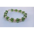 R1 START !! A GENUINE AKOYA PEARL AND GLASS BRACELET WITH STERLING SILVER CLASP