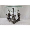 MUST SEE !! A VERY CHARMING PEWTER TYPE METAL TEE LITE HOLDER INCENSE BURNER WITH ANGEL MOTIFS !!