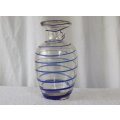 WOW !! A LOVELY VINTAGE BLOWN GLASS VASE WITH DARK BLUE SWIRLS !! NO DAMAGE !! MUST SEE !!