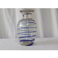 WOW !! A LOVELY VINTAGE BLOWN GLASS VASE WITH DARK BLUE SWIRLS !! NO DAMAGE !! MUST SEE !!